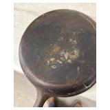Collection of Vintage Cast Iron Cooking Skillets and Bacon Press