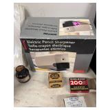 Office Supplies and Accessories Collection Including Electric Sharpener and Cleaning Cards