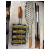 Set of 3 Stainless Steel Grilling Utensils with Corn and Fish Baskets