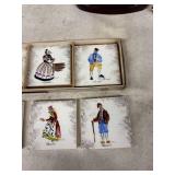 Collection of Vintage Porcelain Tiles, Glass Bottles, and Clocks