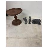 Vintage Metal Figurines and Wooden Pedestal Stand