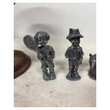 Vintage Metal Figurines and Wooden Pedestal Stand