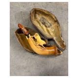 Vintage Vienna Meerschaum Carved Pipe with Leather Case