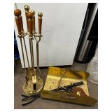 Vintage Brass Fireplace Tool Set with Log Holder and Bellows