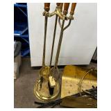 Vintage Brass Fireplace Tool Set with Log Holder and Bellows