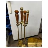 Vintage Brass Fireplace Tool Set with Log Holder and Bellows