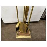 Brass and Wood Fireplace Tool Set with Stand