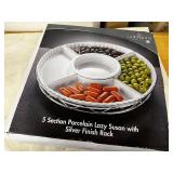 5 Section Porcelain Lazy Susan with Silver Finish Rack