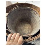 Two Rustic Vintage Wooden Baskets with Galvanized Metal Liner