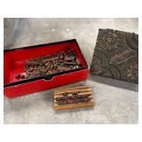 Vintage Printing Blocks Set with Woodblock Pattern Stamp