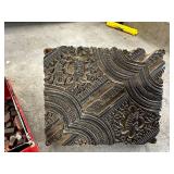 Vintage Printing Blocks Set with Woodblock Pattern Stamp