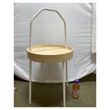 IKEA BURVIK Side Table - Light Wood & White Metal