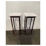 Pair of Marble Top Plant Stands with Mahogany Leg Finish
