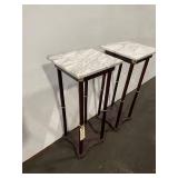 Pair of Marble Top Plant Stands with Mahogany Leg Finish