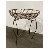Vintage Wrought Iron Plant Stand with Decorative Scrollwork