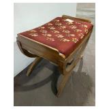 Vintage Wooden Vanity Stool with Floral Embroidered Cushion
