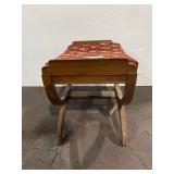 Vintage Wooden Vanity Stool with Floral Embroidered Cushion