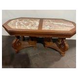 Vintage Marble Top Coffee Table with Intricate Carved Legs