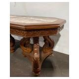 Vintage Marble Top Coffee Table with Intricate Carved Legs