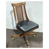 Vintage Office Chair with Wicker Back and Leather Cushion