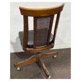 Vintage Office Chair with Wicker Back and Leather Cushion