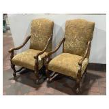 Set of 2 Vintage Wooden Armchairs with Floral Upholstery