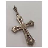 Vintage Sterling Silver Cross Pendant Pink Gemstones