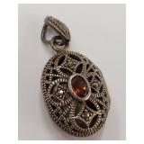 LIND Sterling Silver Filigree Locket Pendant with Garnet