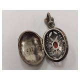 LIND Sterling Silver Filigree Locket Pendant with Garnet