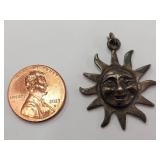 Sterling Silver Sun Face Pendant Charm