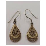Vintage Sterling Silver Filigree Teardrop Earrings