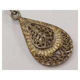 Vintage Sterling Silver Filigree Teardrop Earrings