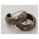 Vintage Sterling Silver .925 Floral Hoop Earrings