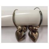 Sterling Silver Heart Charm Hoop Earrings