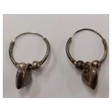 Sterling Silver Heart Charm Hoop Earrings