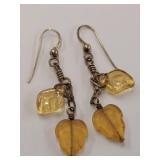 Sterling Silver Dangle Earrings with Glass leaf Charms