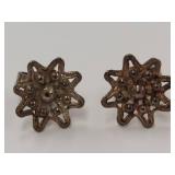 Antique Star Floral Sterling Silver Stud Earrings