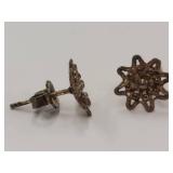 Antique Star Floral Sterling Silver Stud Earrings