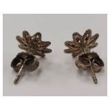 Antique Star Floral Sterling Silver Stud Earrings
