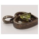 Sterling Silver Heart Pendant with Green Gemstone