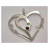Sterling Silver Heart Pendant with Birthstones