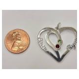 Sterling Silver Heart Pendant with Birthstones