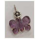 Beautiful Sterling Silver Butterfly Pendant with a Floral accent