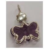Beautiful Sterling Silver Butterfly Pendant with a Floral accent
