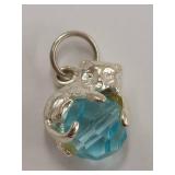 Sterling Silver Cat Charm with Faceted Blue Glass Bead