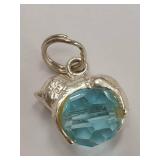 Sterling Silver Cat Charm with Faceted Blue Glass Bead