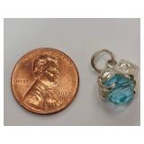 Sterling Silver Cat Charm with Faceted Blue Glass Bead