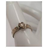 Vintage Sterling Silver Floral Pearl Accent Ring