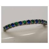 Sterling Silver Band Ring with Blue Green Gemstones