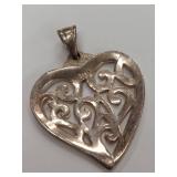 Sterling Silver Heart Pendant with Intricate Scroll Design
